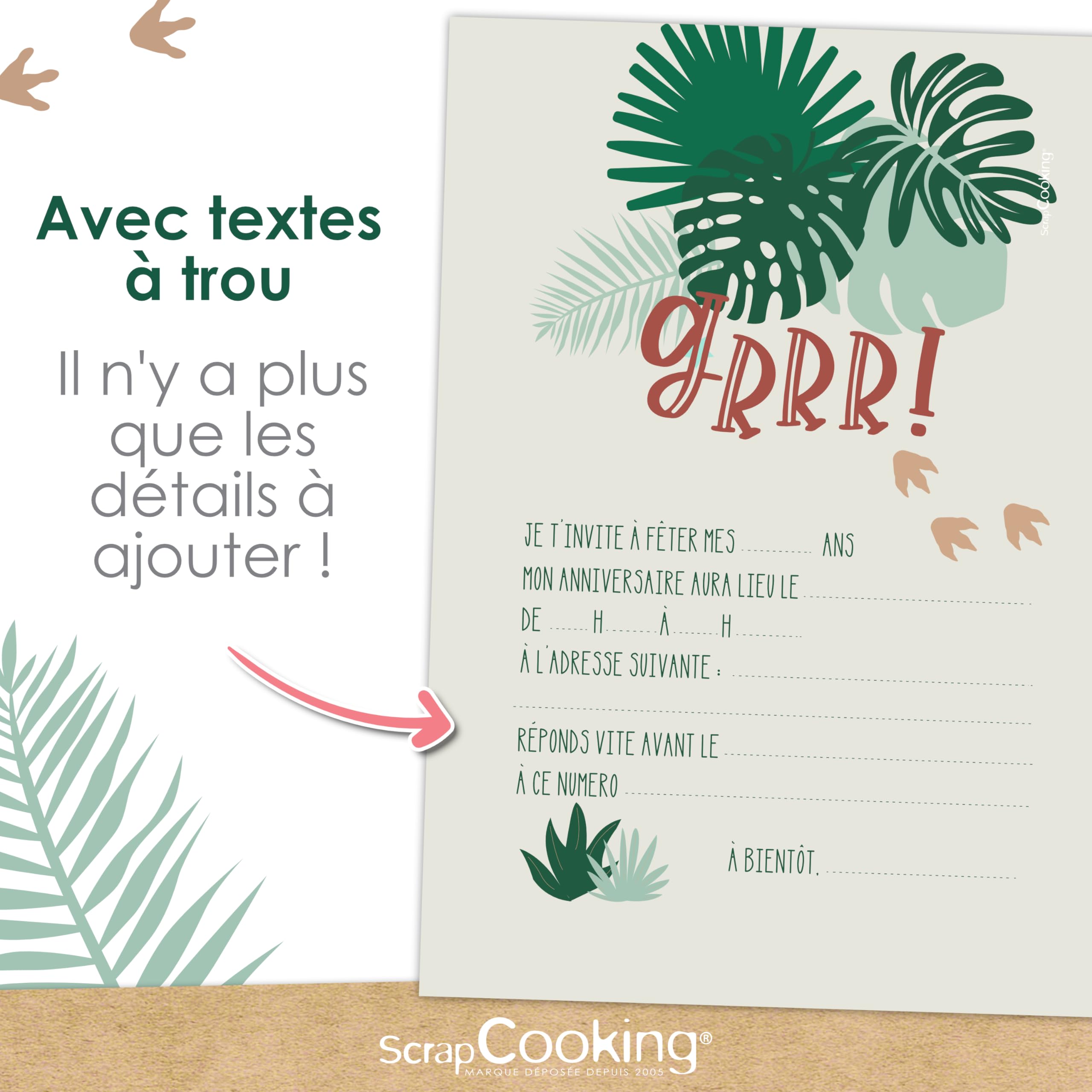 scrapcooking-d-corations-8-cartes-invitation-dinosaure-vert image 4