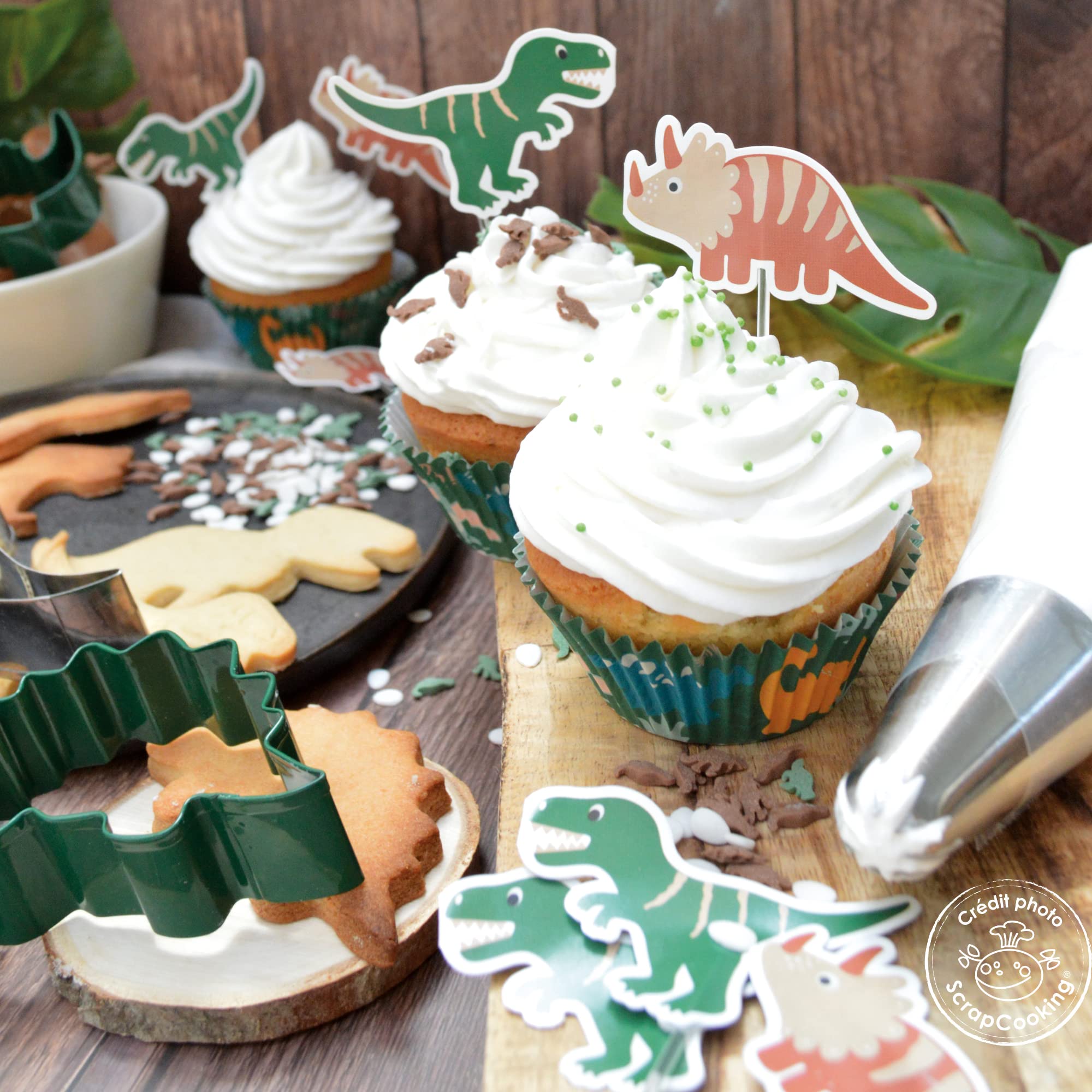 scrapcooking-4905-set-24-caissettes-toppers-cupcakes-dinosaures image 3