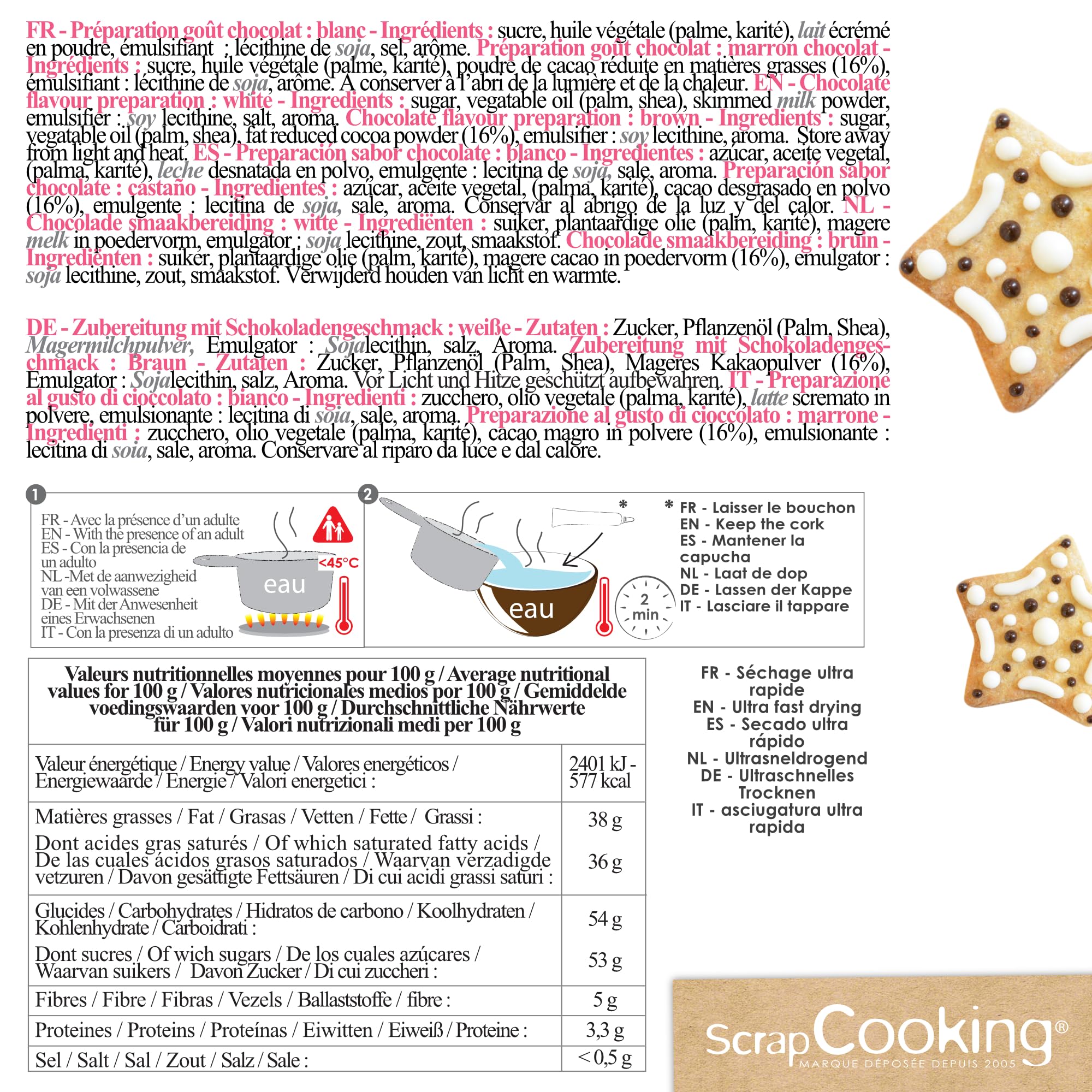 scrapcooking-d-corations-2-stylos-choco-marron-blanc-2x25g image 2