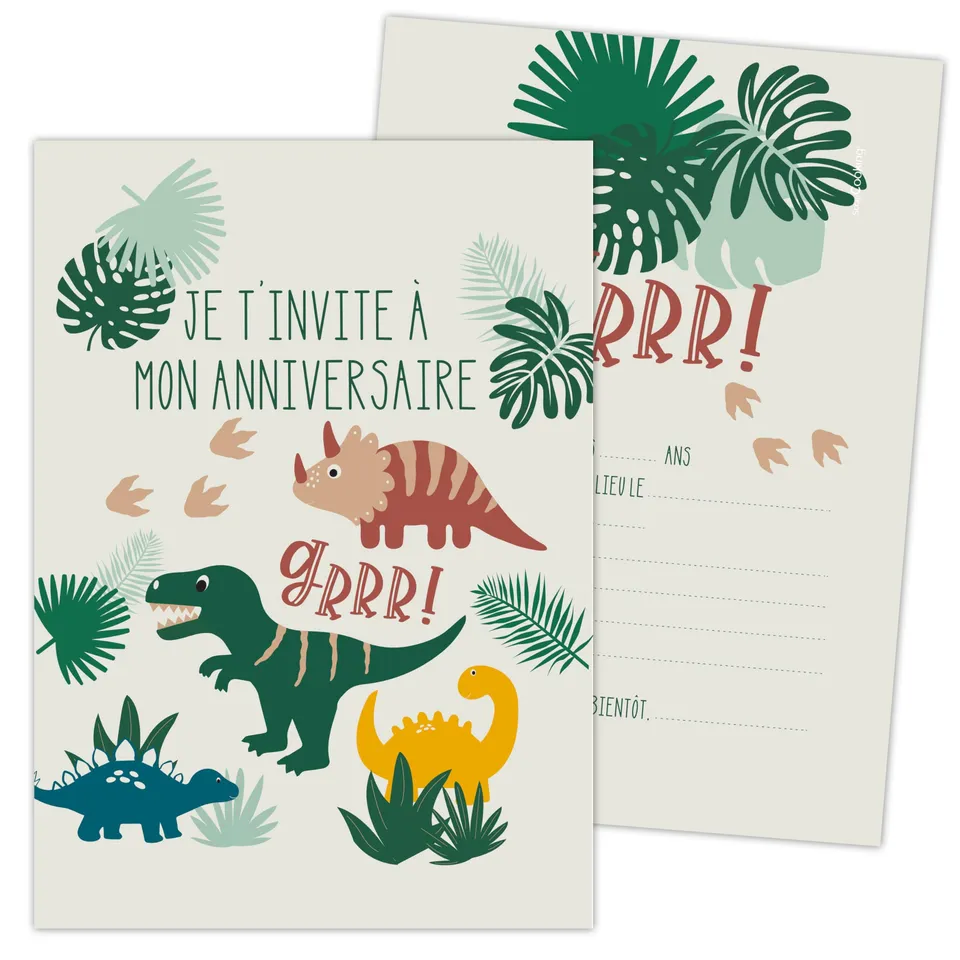 scrapcooking-d-corations-8-cartes-invitation-dinosaure-vert image 1