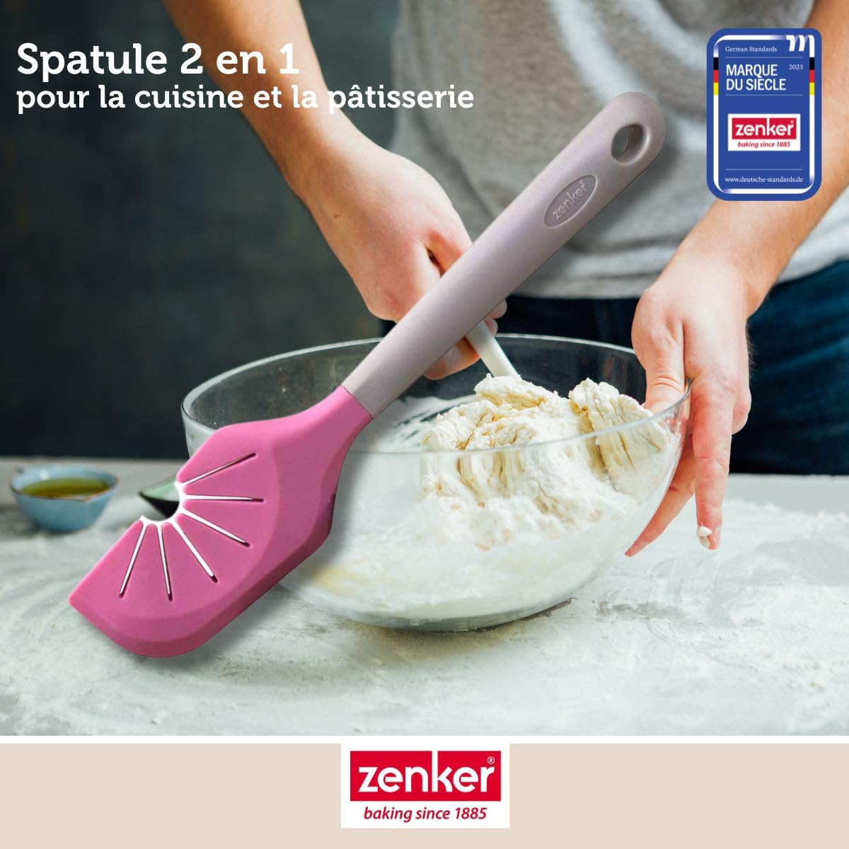 zenker-patisserie-spatule-2-en-1-27-cm-rose-silicone image 2