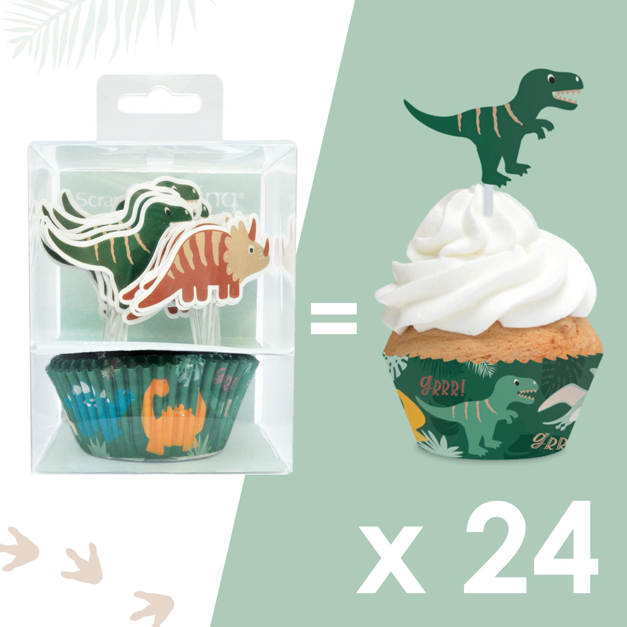 scrapcooking-4905-set-24-caissettes-toppers-cupcakes-dinosaures image 4