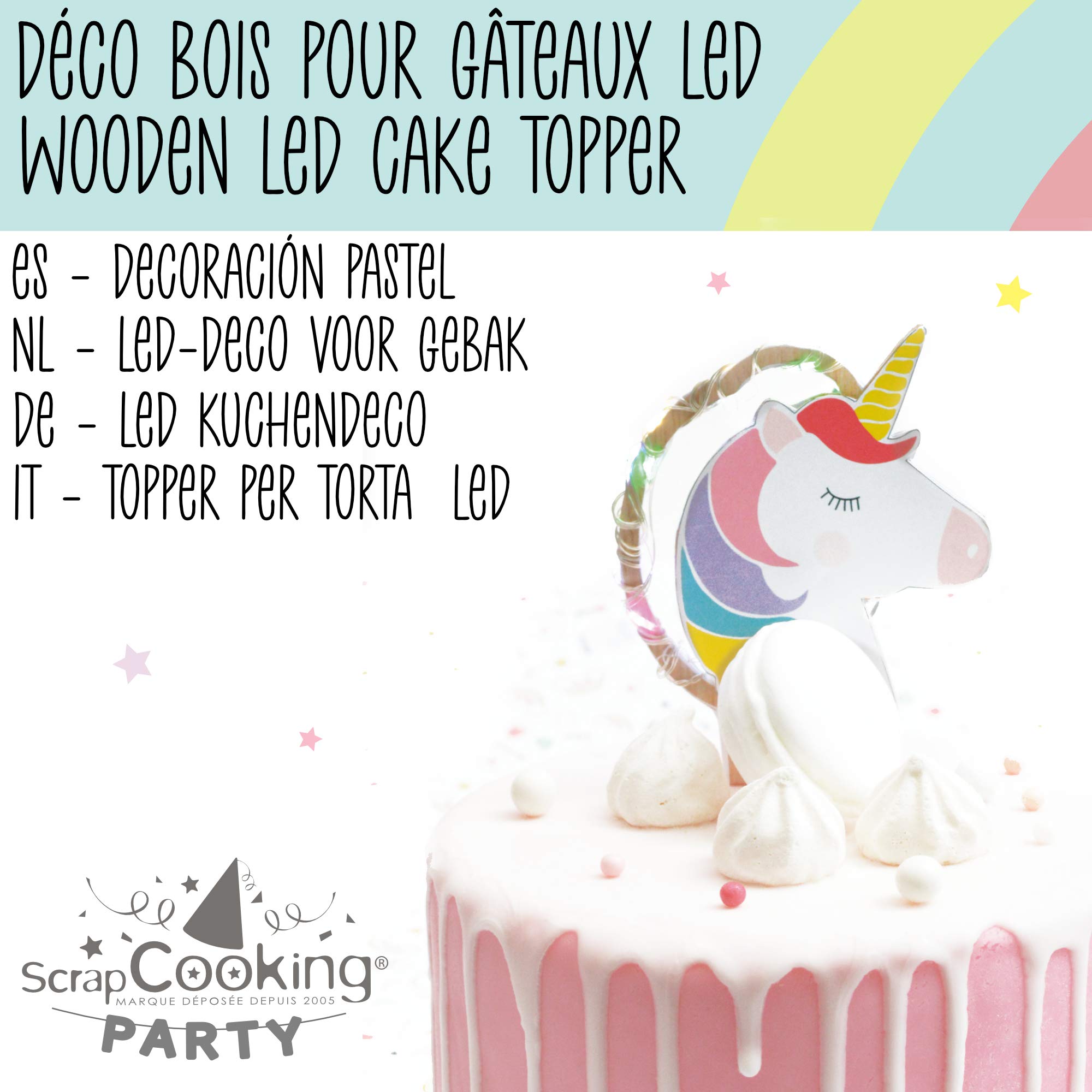 scrap-cooking-d-corations-cake-topper-led-licorne-bois image 2