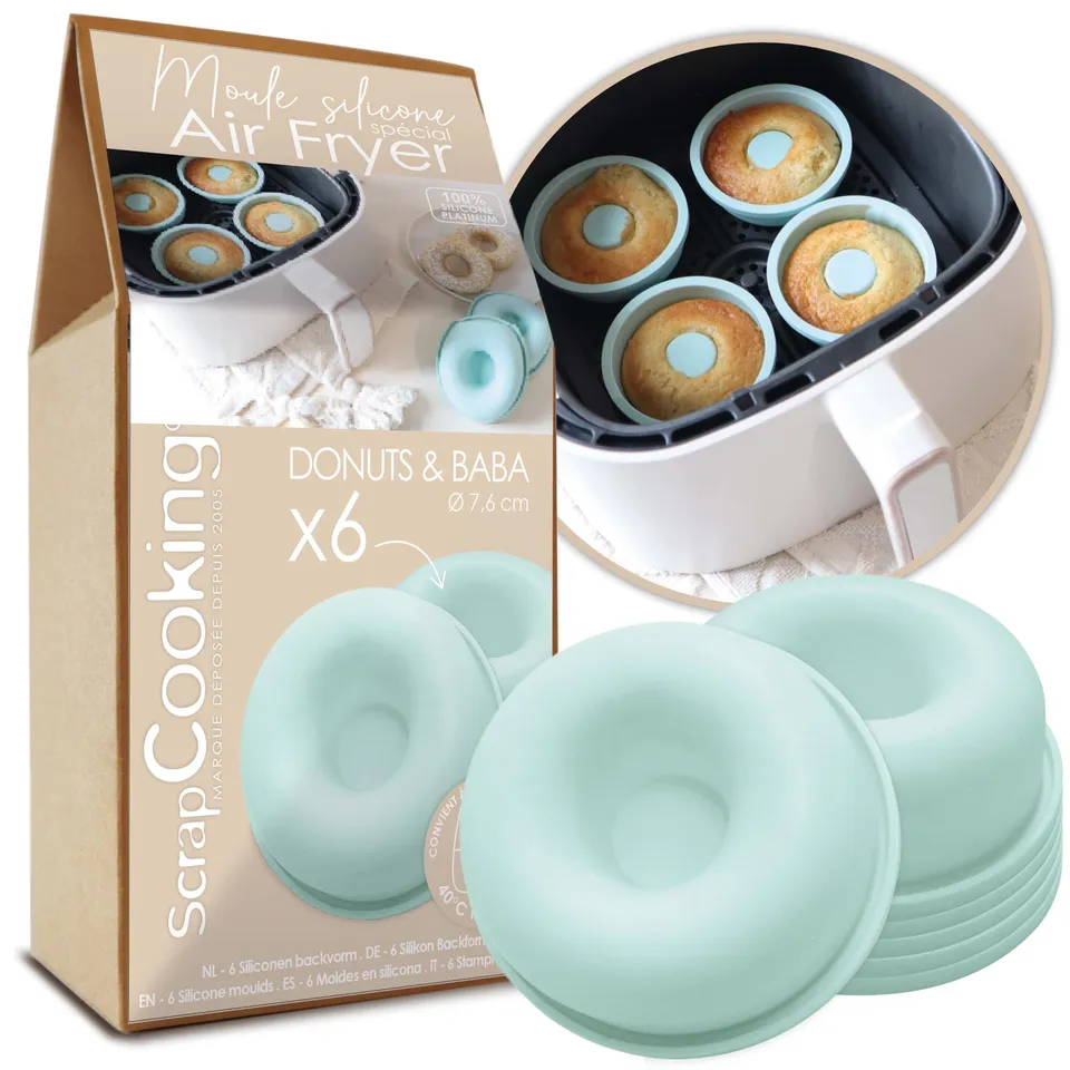 scrapcooking-moules-29135-moule-donuts-silicone-vert-d-eau-x6-air-fryer image 1
