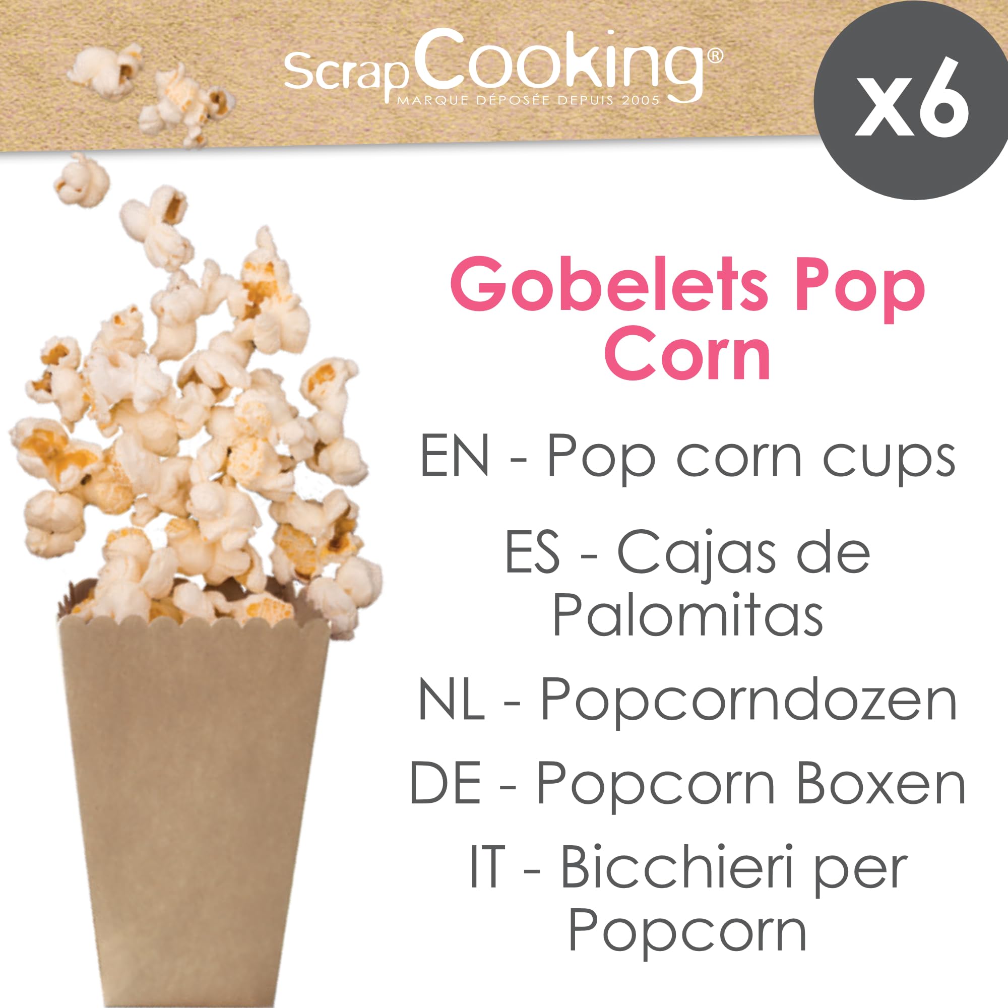 scrapcooking-d-corations-6-gobelets-pop-corn-kraft-5505 image 2