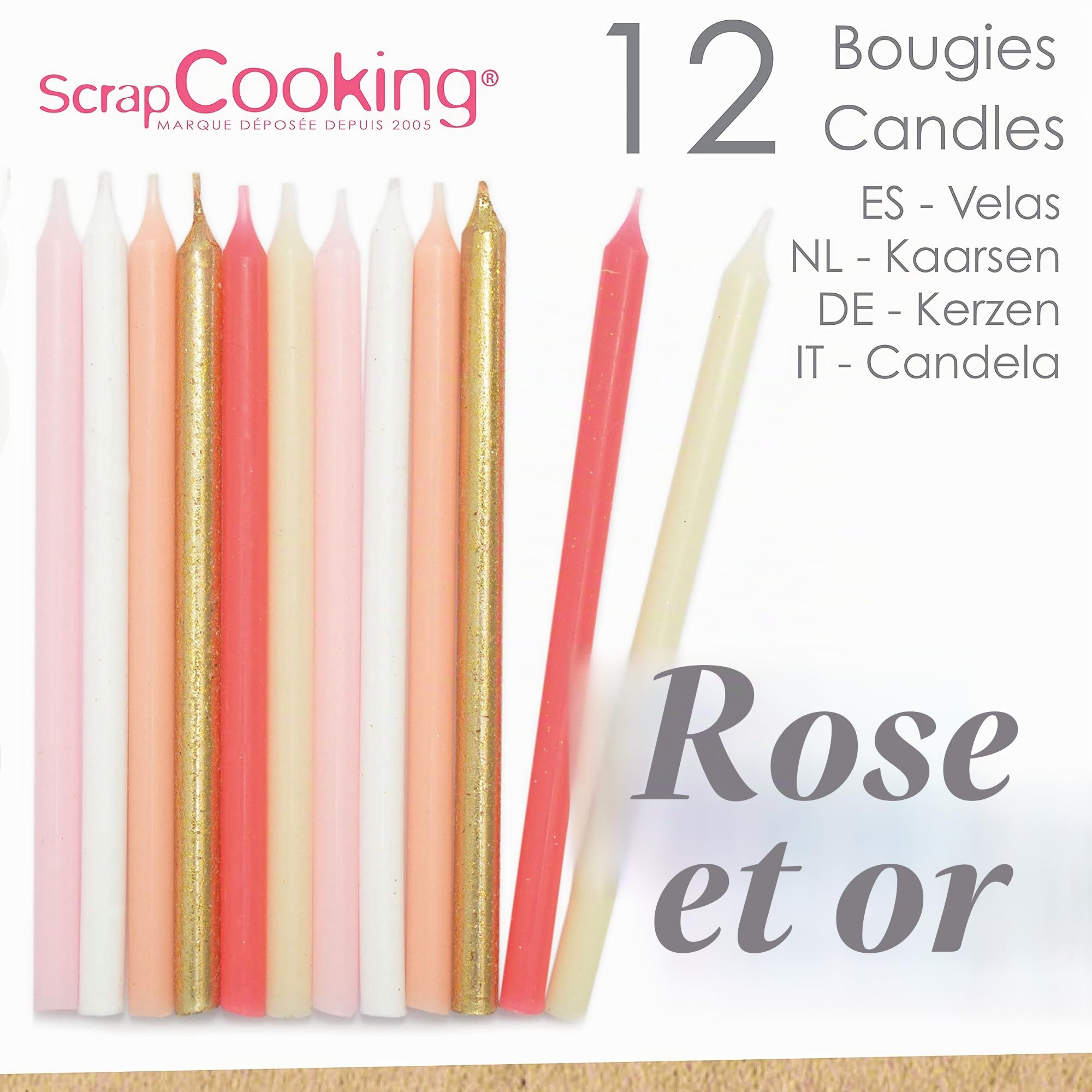scrapcooking-d-corations-0359-bougies-longues-roses-et-or-12-cm image 2