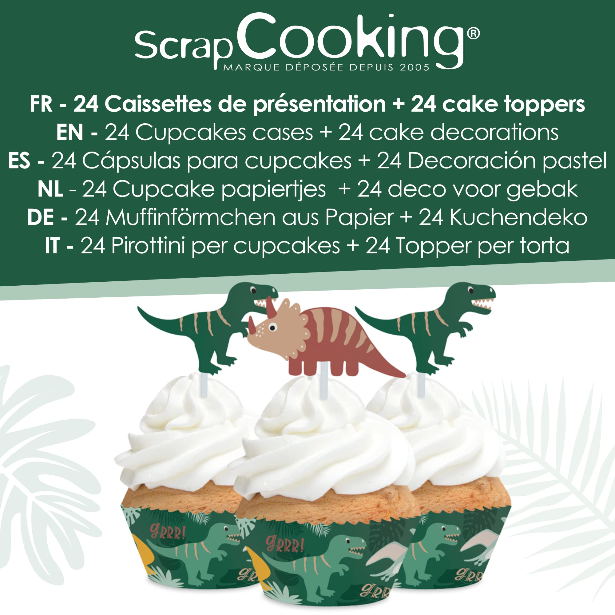 scrapcooking-4905-set-24-caissettes-toppers-cupcakes-dinosaures image 2