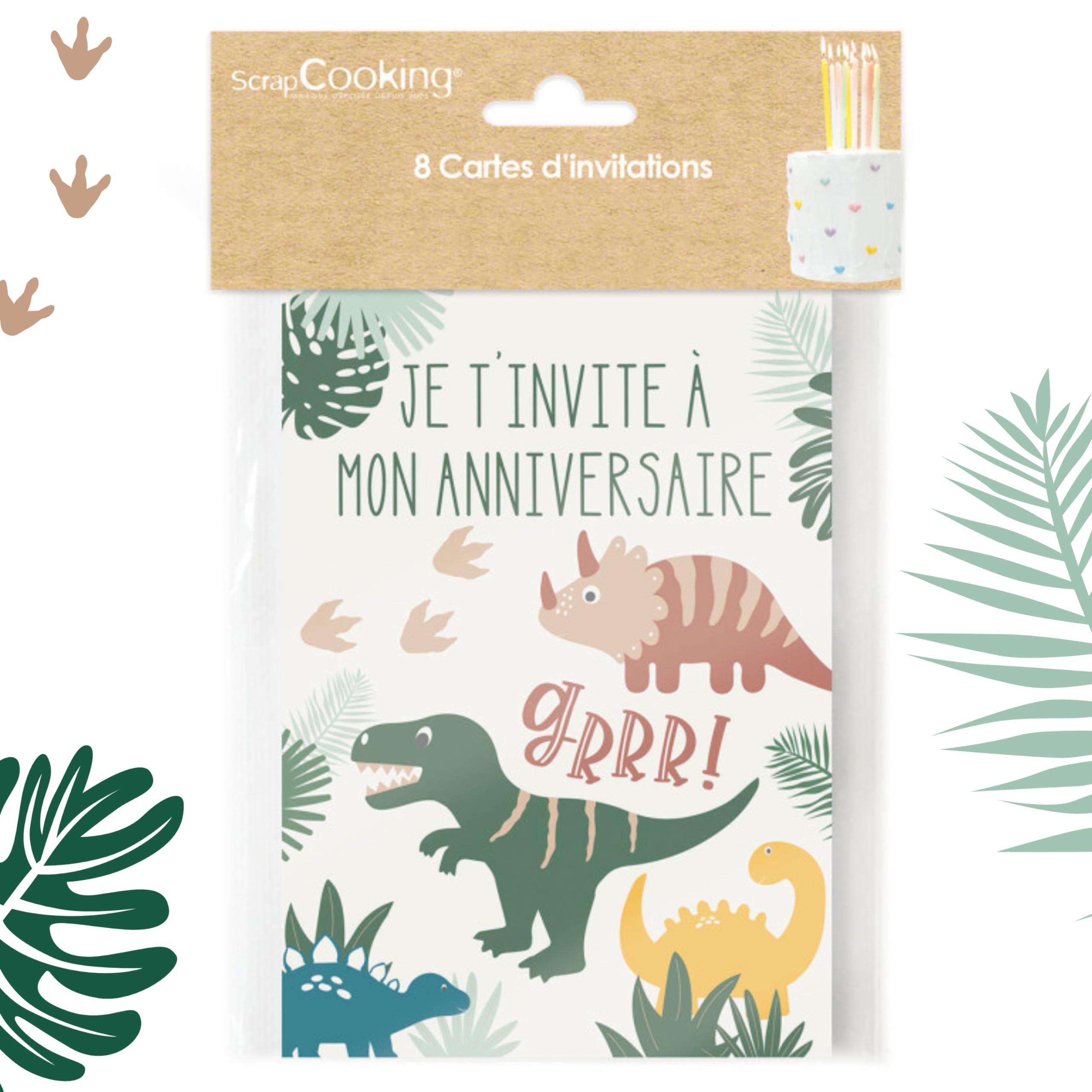 scrapcooking-d-corations-8-cartes-invitation-dinosaure-vert image 5