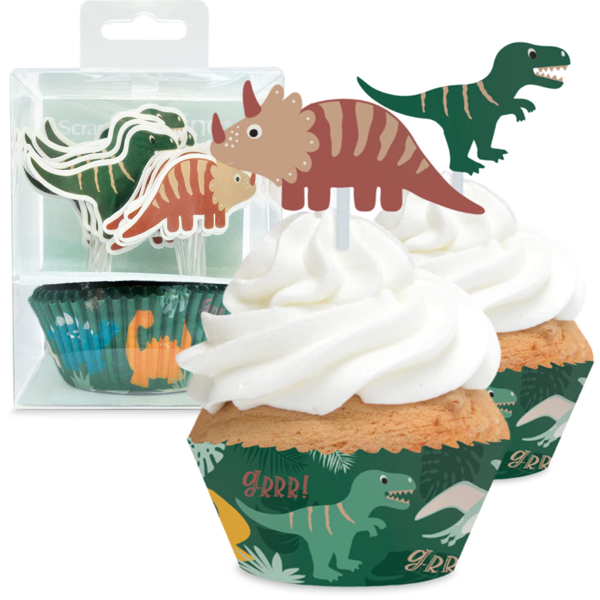 scrapcooking-4905-set-24-caissettes-toppers-cupcakes-dinosaures image 1