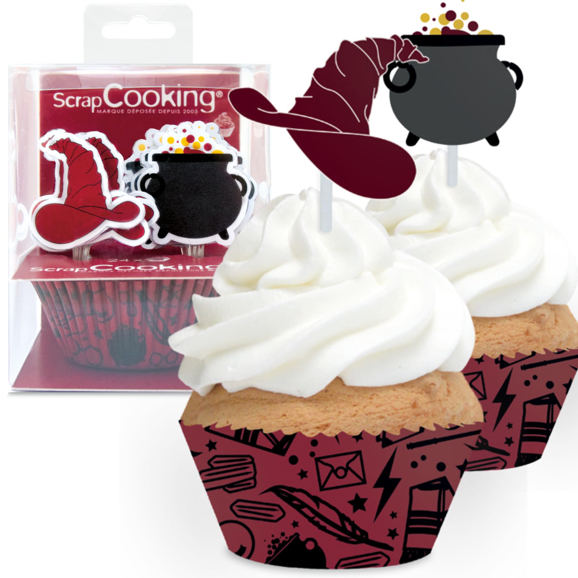 scrapcooking-d-corations-set-24-caissettes-toppers-cupcakes-sorcier image 1