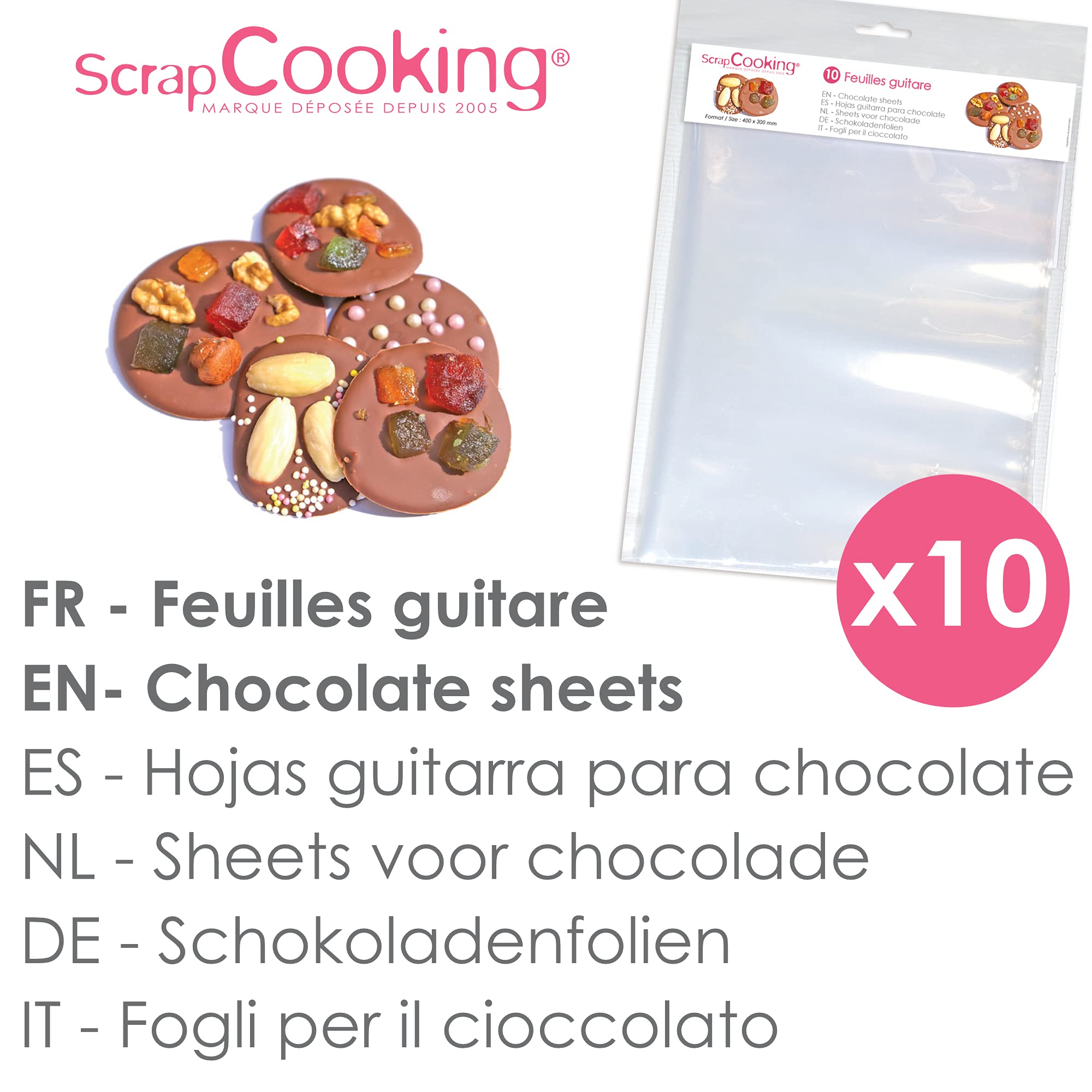 scrapcooking-feuille-guitare-chocolat-30x40-lot-10 image 2