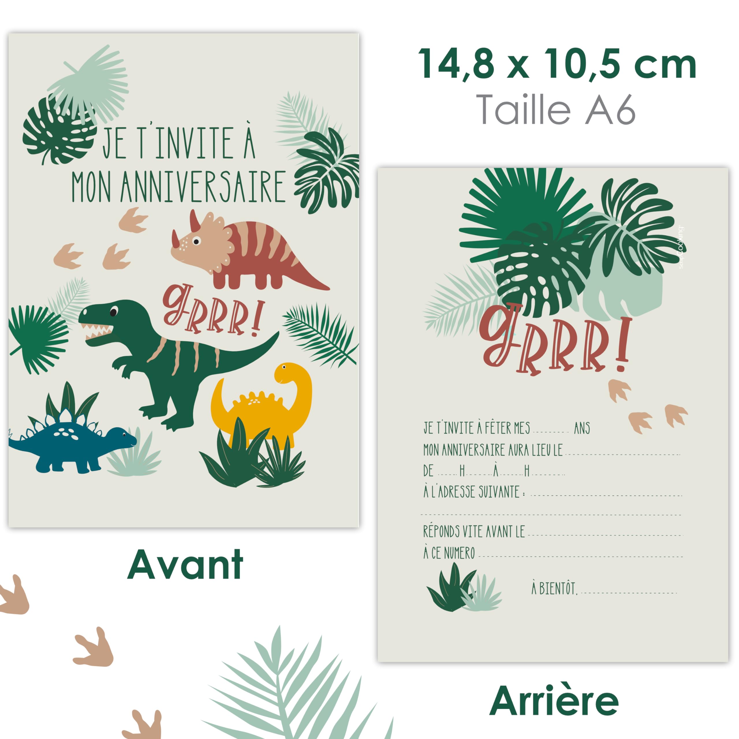 scrapcooking-d-corations-8-cartes-invitation-dinosaure-vert image 3