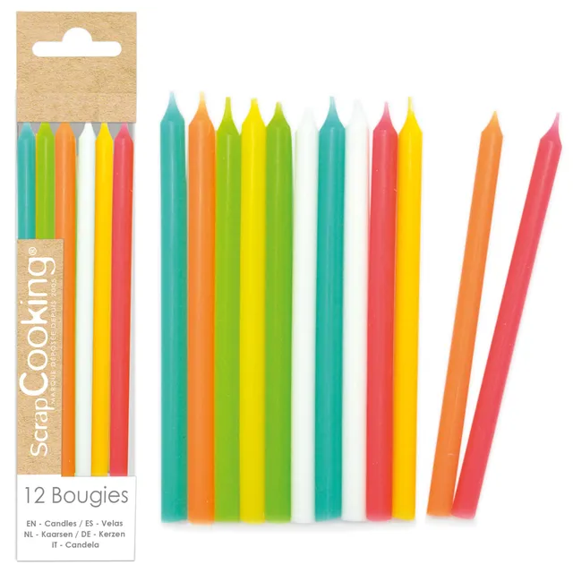 scrapcooking-d-corations-12-bougies-longues-multicolores-g-teau image 1